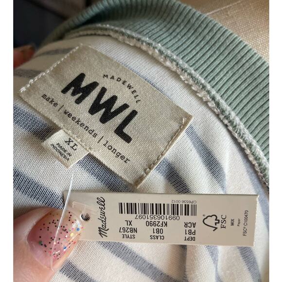 NWT Madewell MWL Velour Crewneck Sweatshirt & Joggers Set in Stripe Size XL - Picture 6 of 9